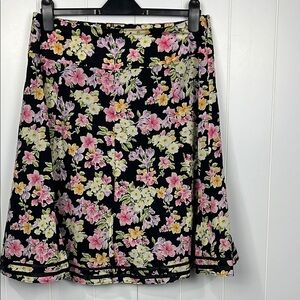 Jones New York Sport Womens Skirt 10 Black Pink Floral Flare Lined 100% Cotton